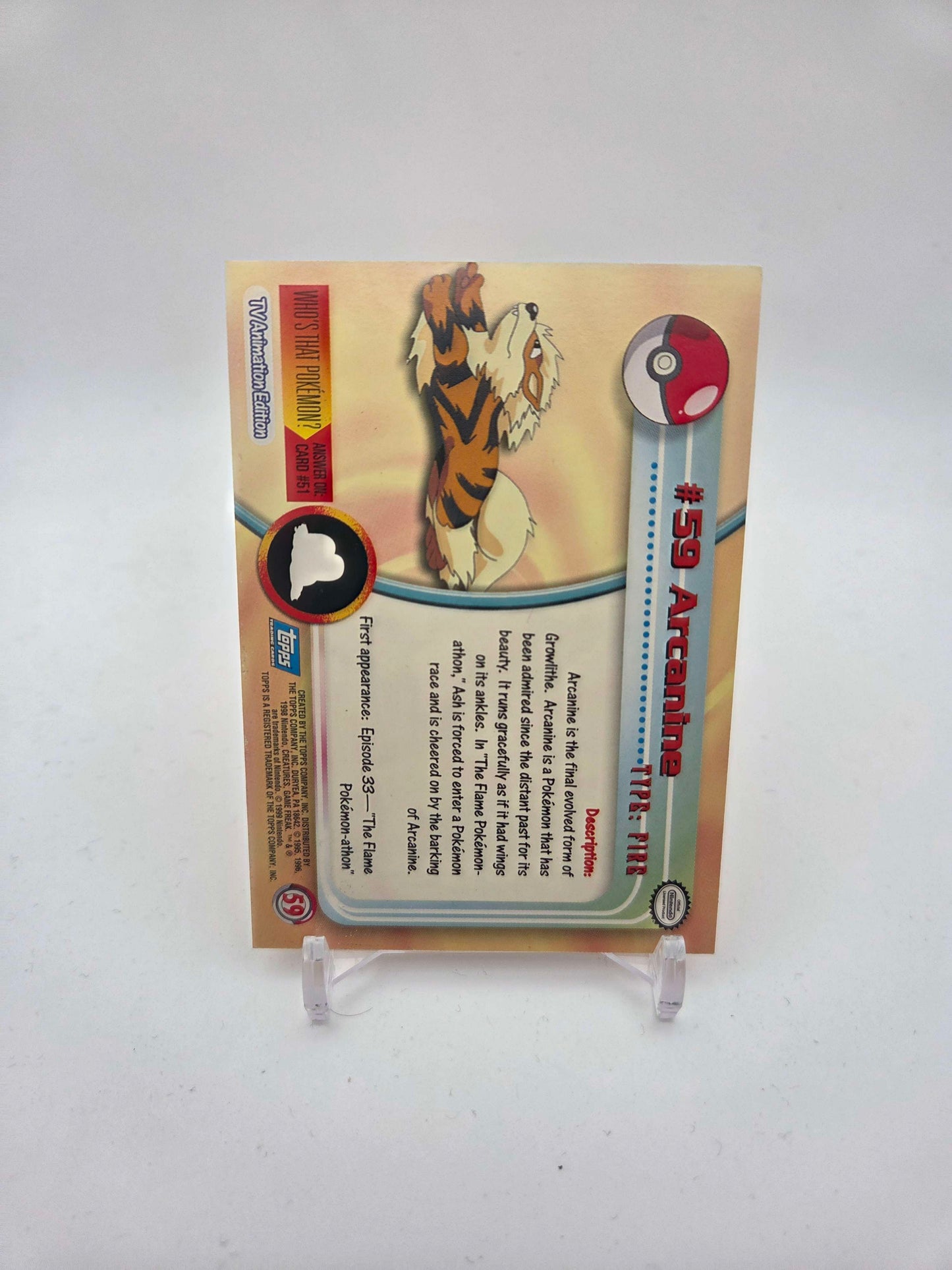 Arcanine #59 Pokemon 1999 Topps TV