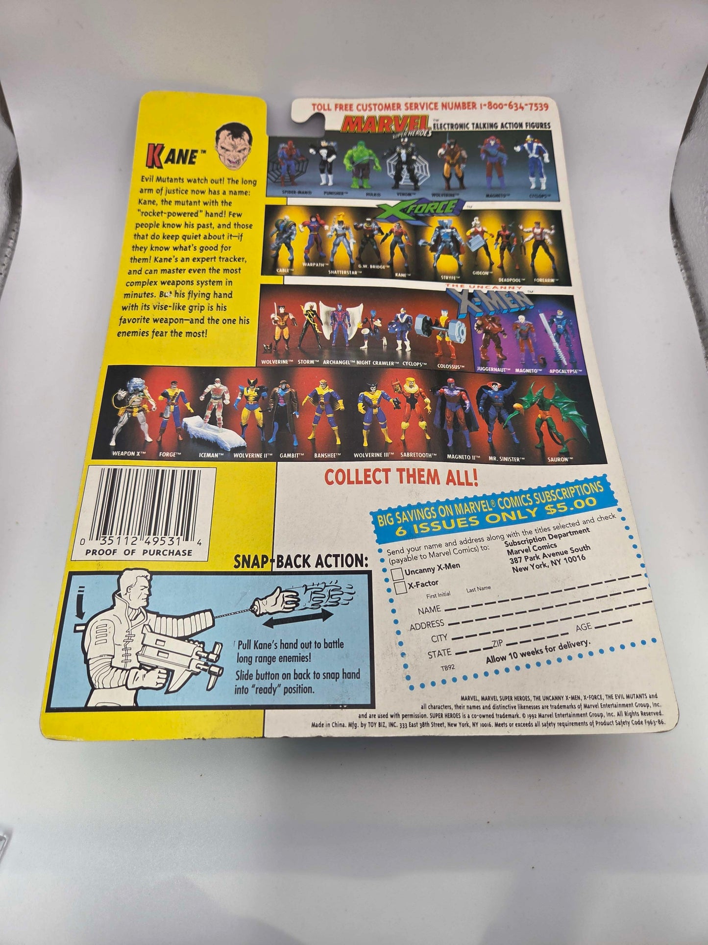 KANE X-FORCE ACTION FIGURE - 1ST TIME IN LINE - MOC - TOY BIZ - 1992