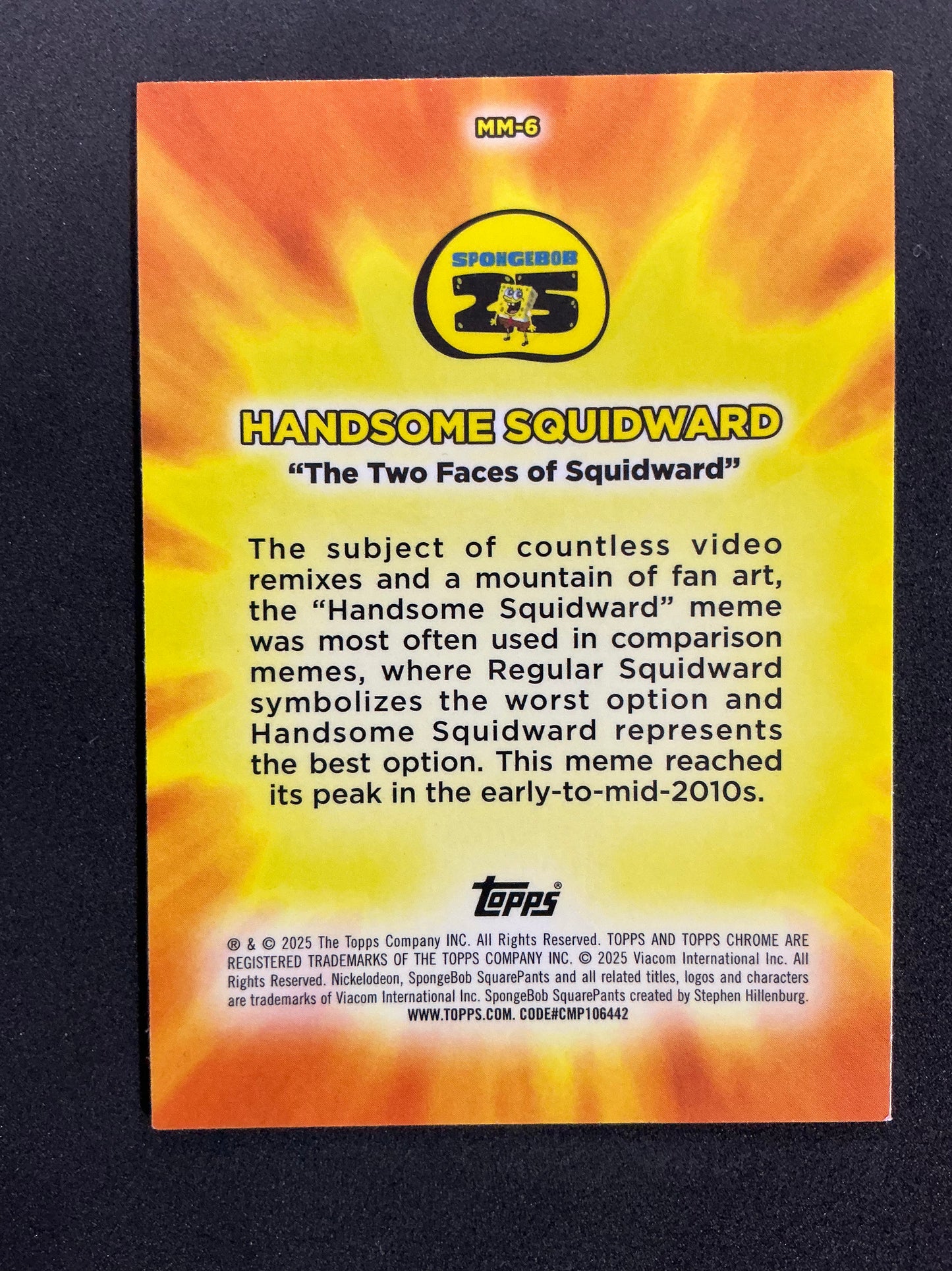 2025 Topps Chrome SpongeBob Squarepants Handsome Squidward Masterful Memes #MM-6