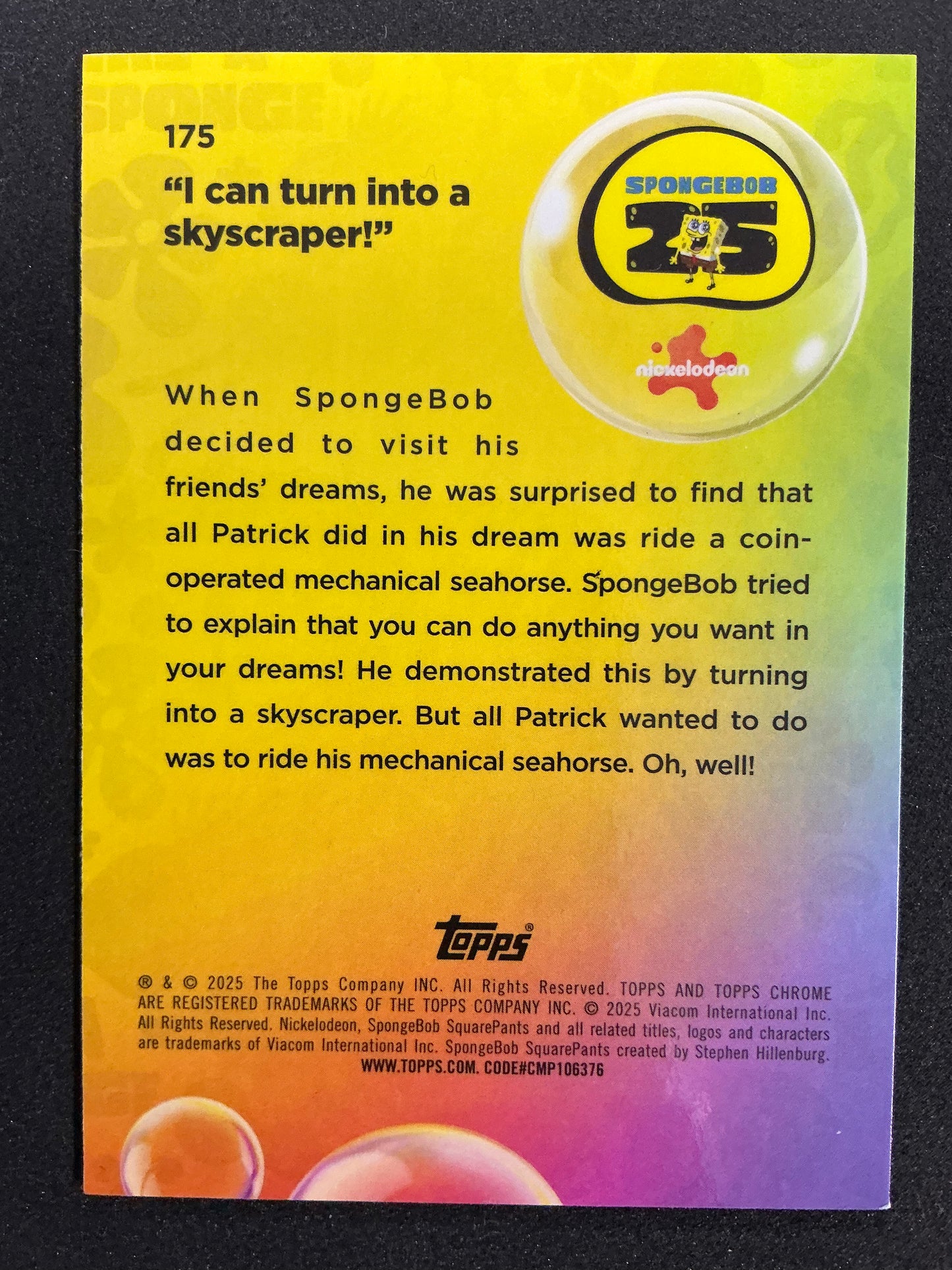 Topps 2025 SpongeBob 25 Chrome SpongeBob #175 Skyscraper! 091/175