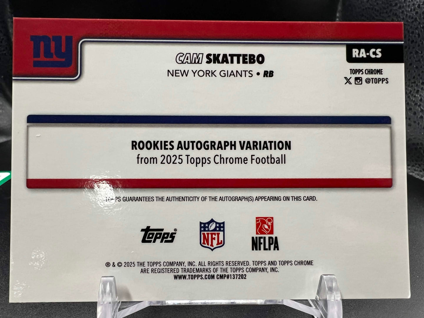 2025 Topps Chrome Cam Skattebo Auto Giants Rookie