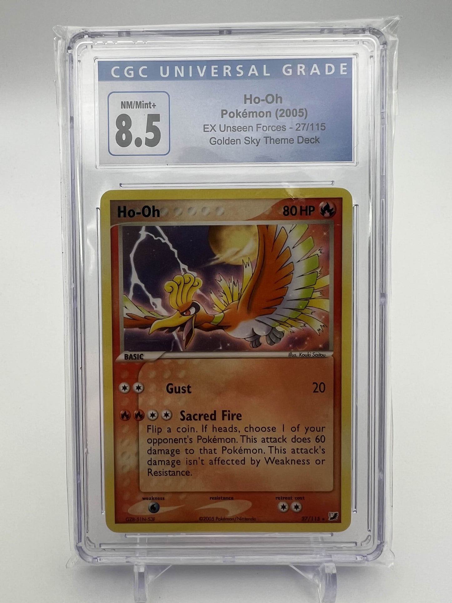 HO-OH POKEMON 2005 EX UNSEEN FORCES 27/115 GOLDEN SKY THEME DECK CGC 8.5