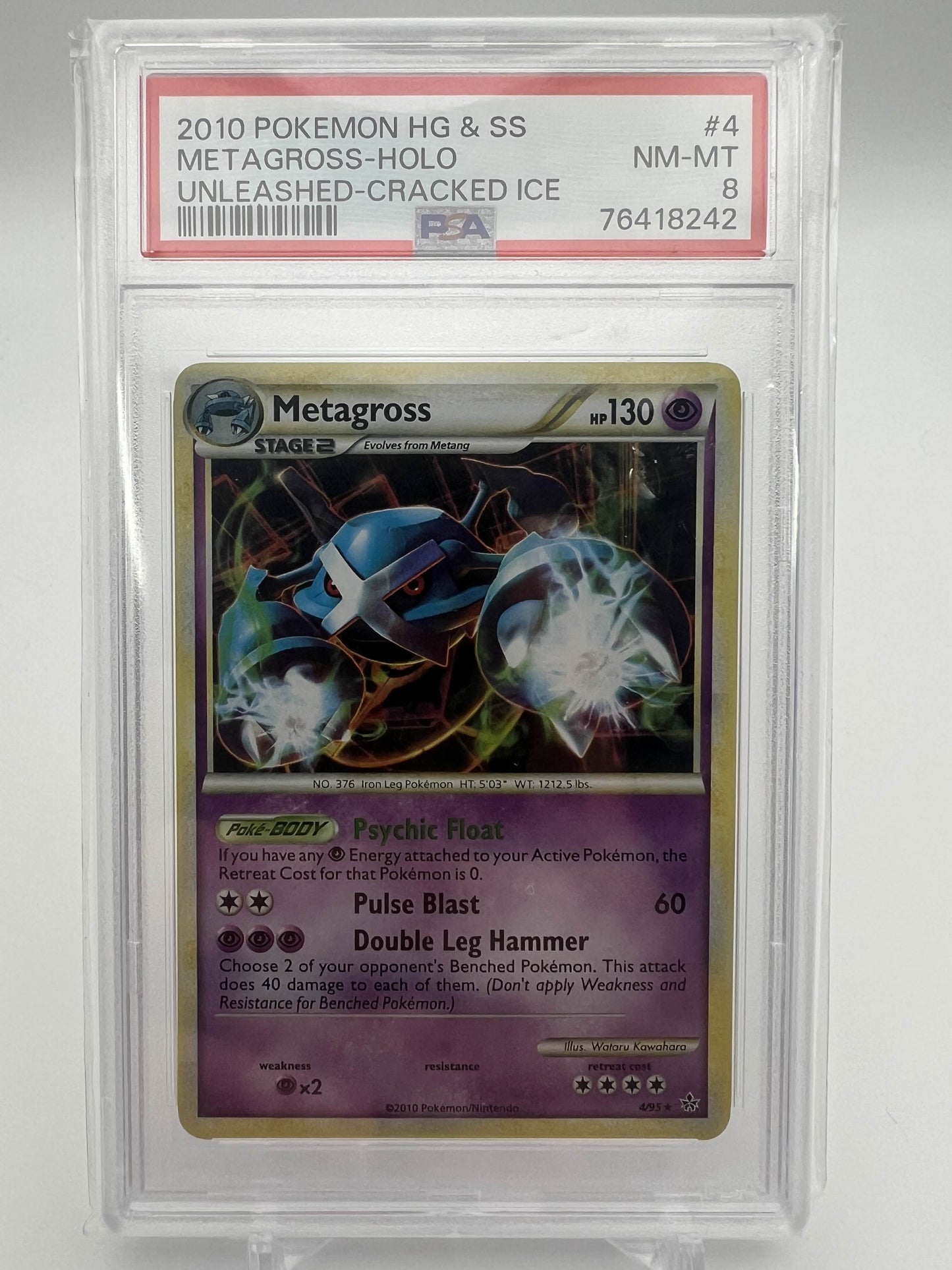 2010 POKEMON HG & SS METAGROSS-HOLO UNLEASHED-CRACKED ICE PSA 8