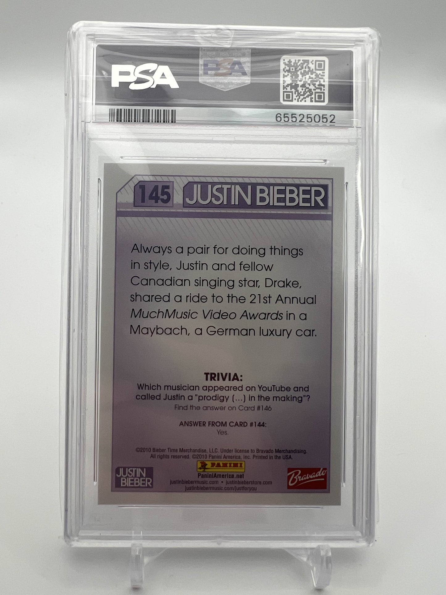 2010 PANINI BIEBER JUSTIN BIEBER PSA 10