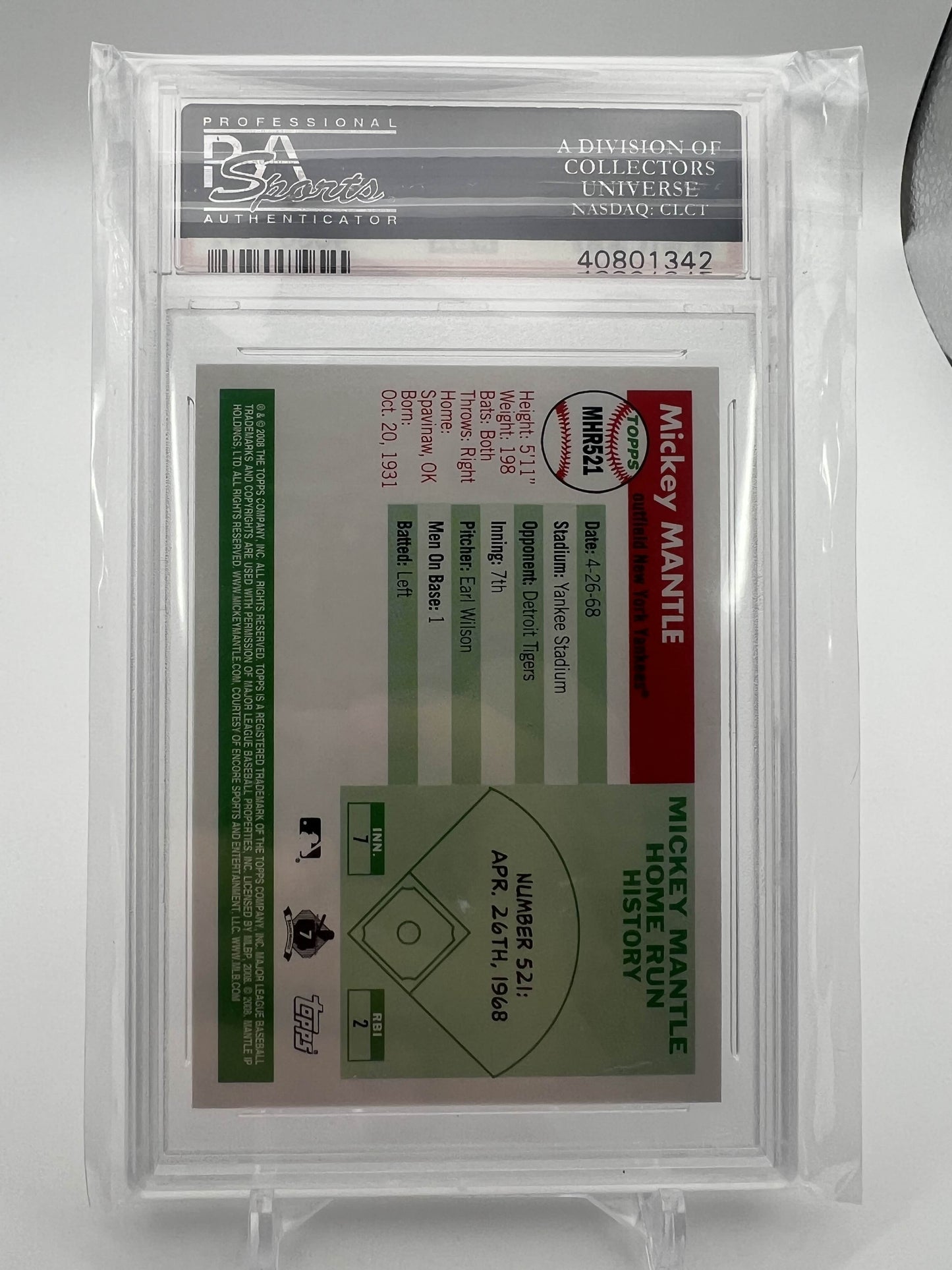 2008 TOPPS MANTLE MICKEY MANTLE HOME RUN HISTORY PSA 10