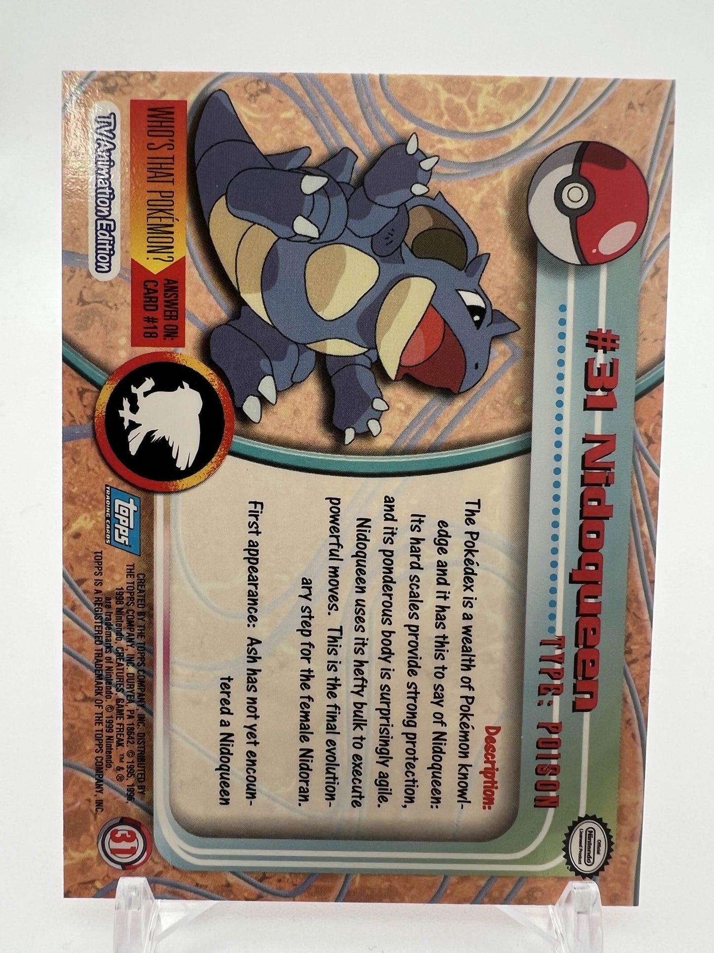Nidoqueen #31 Pokemon 1999 Topps TV