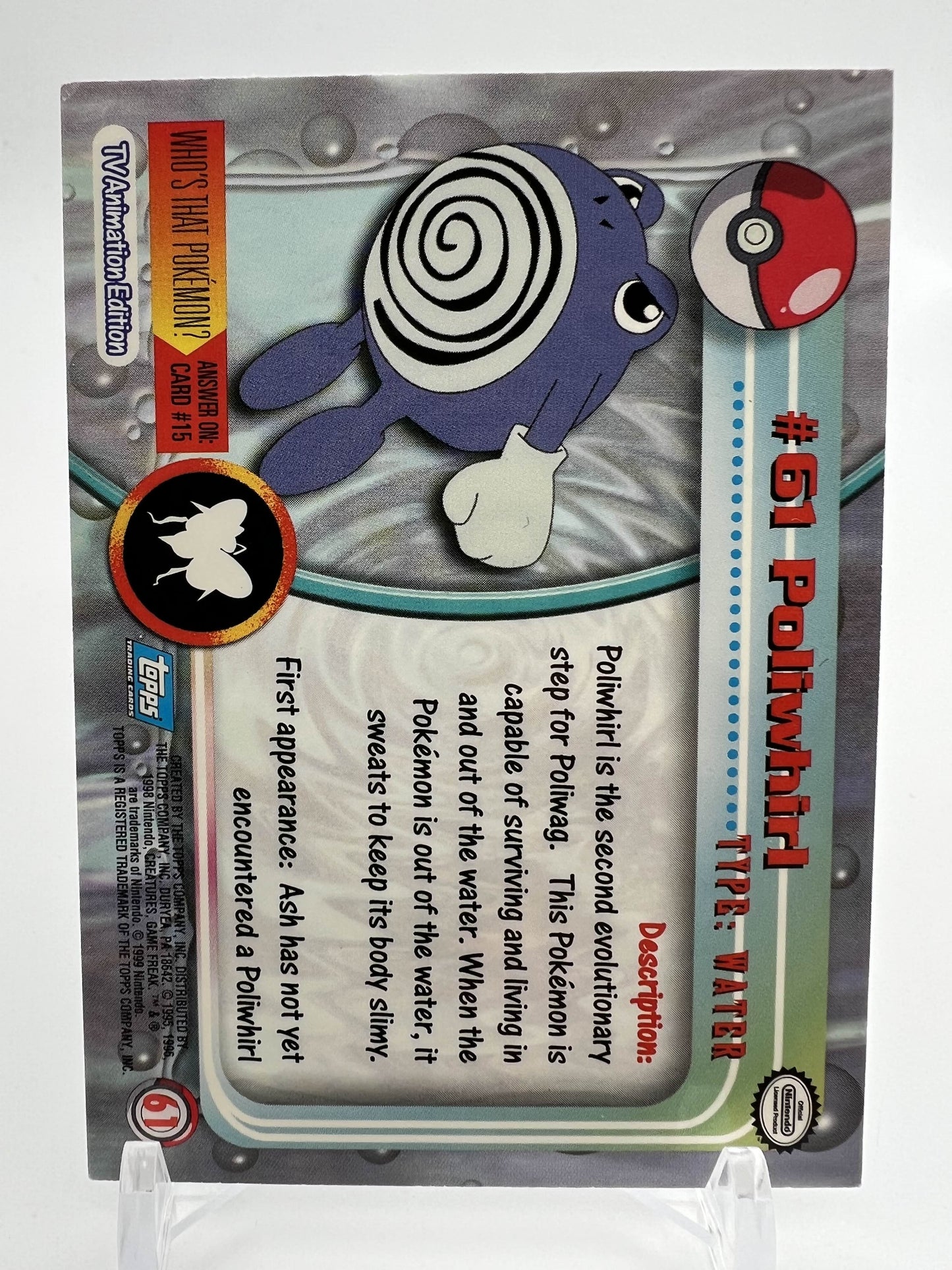 Poliwhirl #61 Pokemon 1999 Topps TV