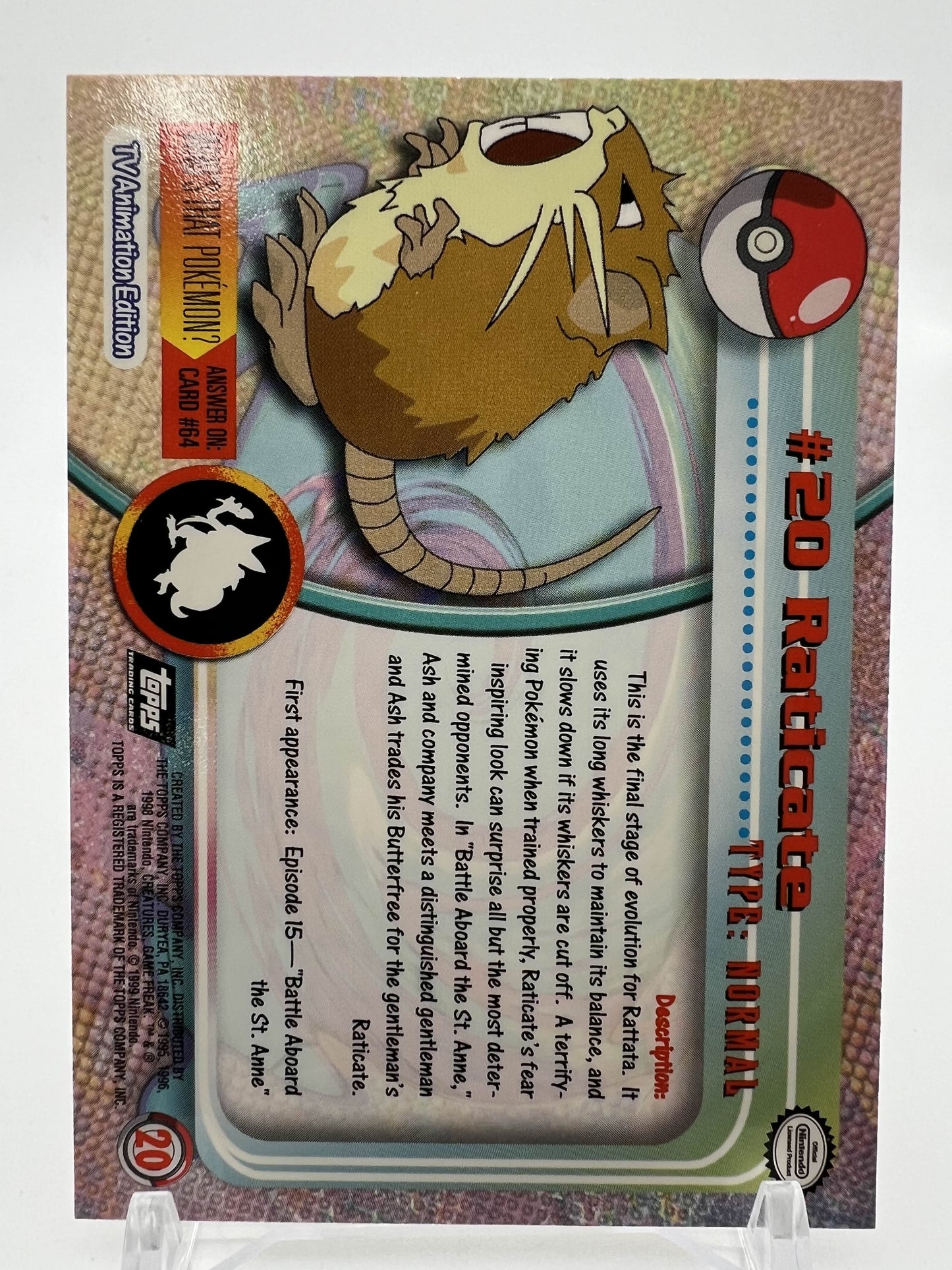 Raticate #20 Pokemon 1999 Topps TV