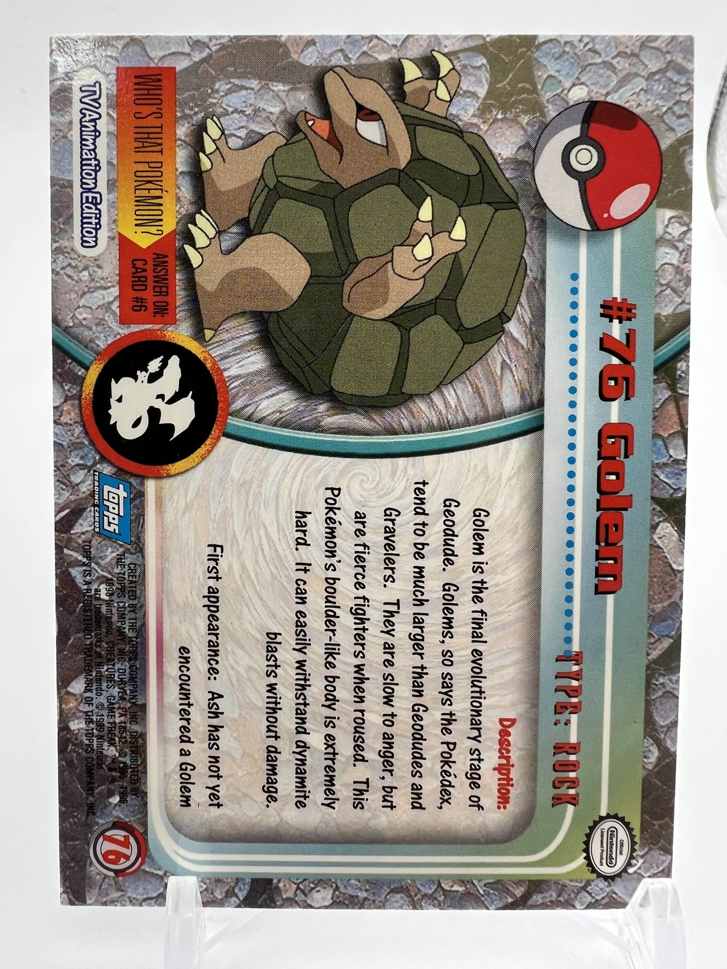Golem #76 Pokemon 1999 Topps TV
