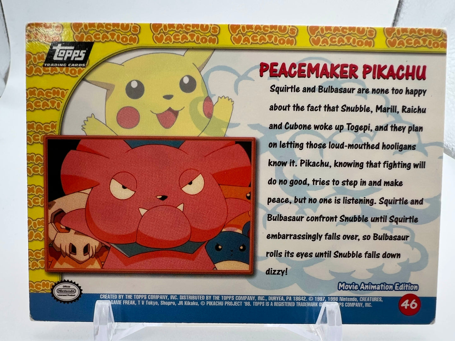 Peacemaker Pikachu #46 Pokemon 1999 Topps Movie