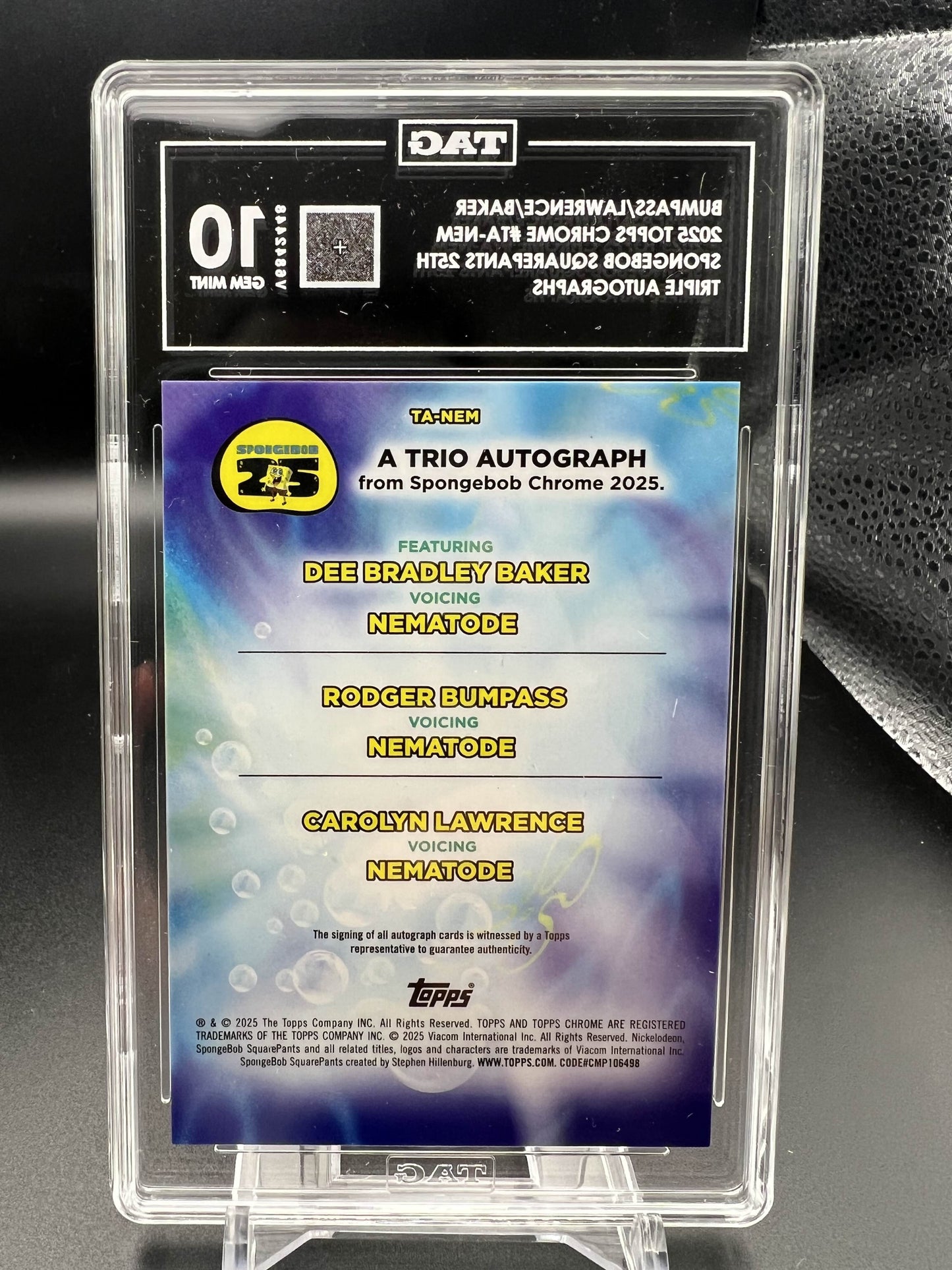 Topps Chrome 2025 Bumpass/Lawrence/Baker - Spongebob 25th - Triple Autographs - TAG 10