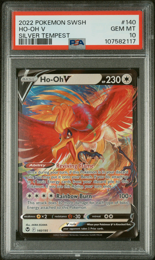 Pokemon 2022 Ho-Oh V 140/195 Silver Tempest PSA 10