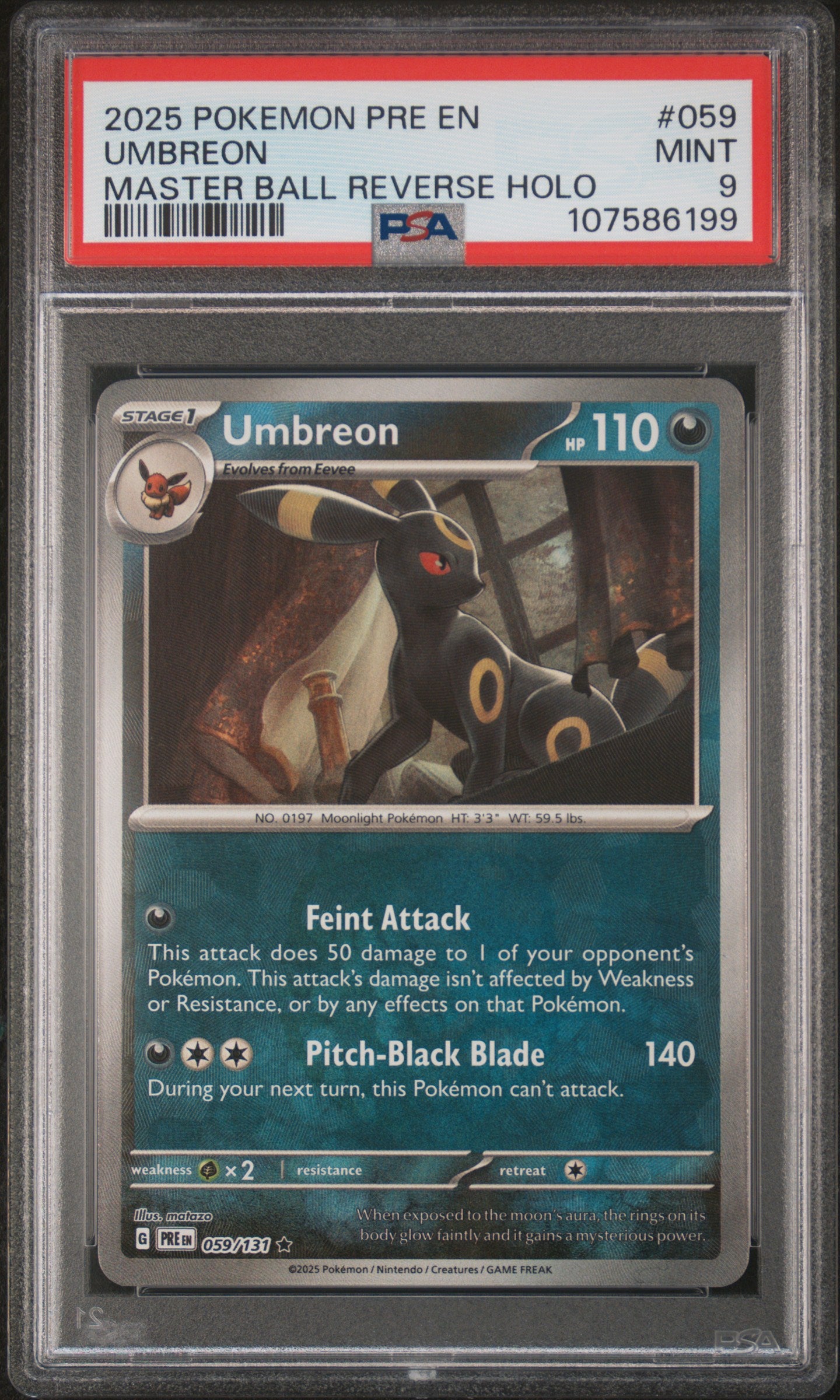 Pokemon 2025 Umbreon - Prismatic Evolutions - Master Ball Rev. Holo - PSA 9