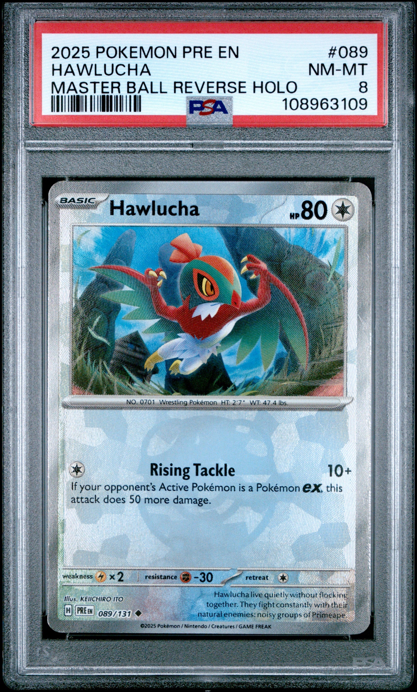 Pokemon 2025 Hawlucha - Prismatic Evolutions - Master Ball - PSA 8