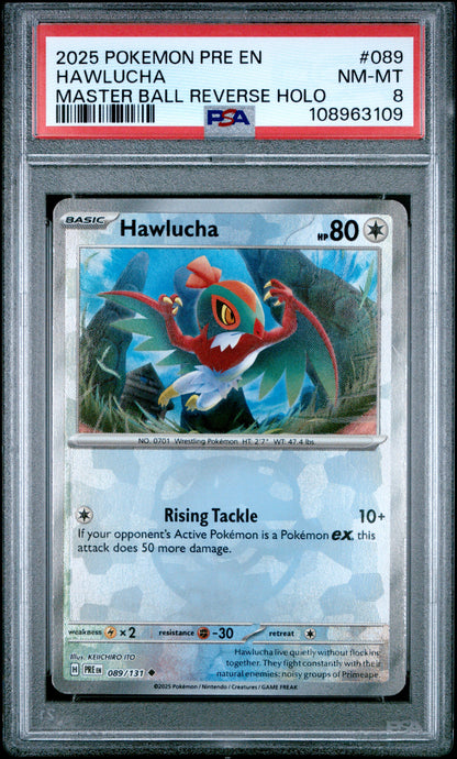 Pokemon 2025 Hawlucha - Prismatic Evolutions - Master Ball - PSA 8