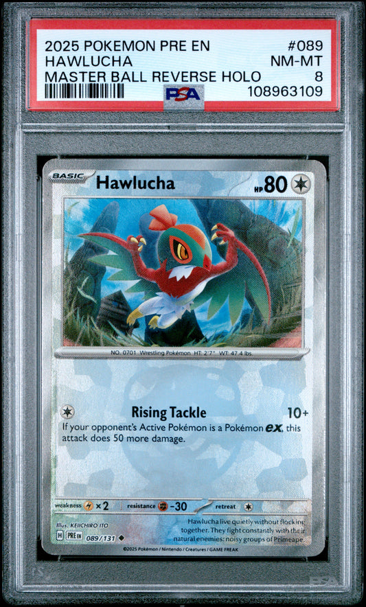 Pokemon 2025 Hawlucha - Prismatic Evolutions - Master Ball - PSA 8