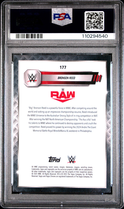 Topps Chrome WWE 2025 Bronson Reed - Red White & Blue Refractor - PSA 8