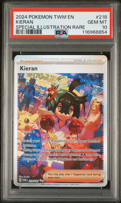 Pokemon 2024 Kieran 218/167 SIR Twilight Masquerade PSA 10
