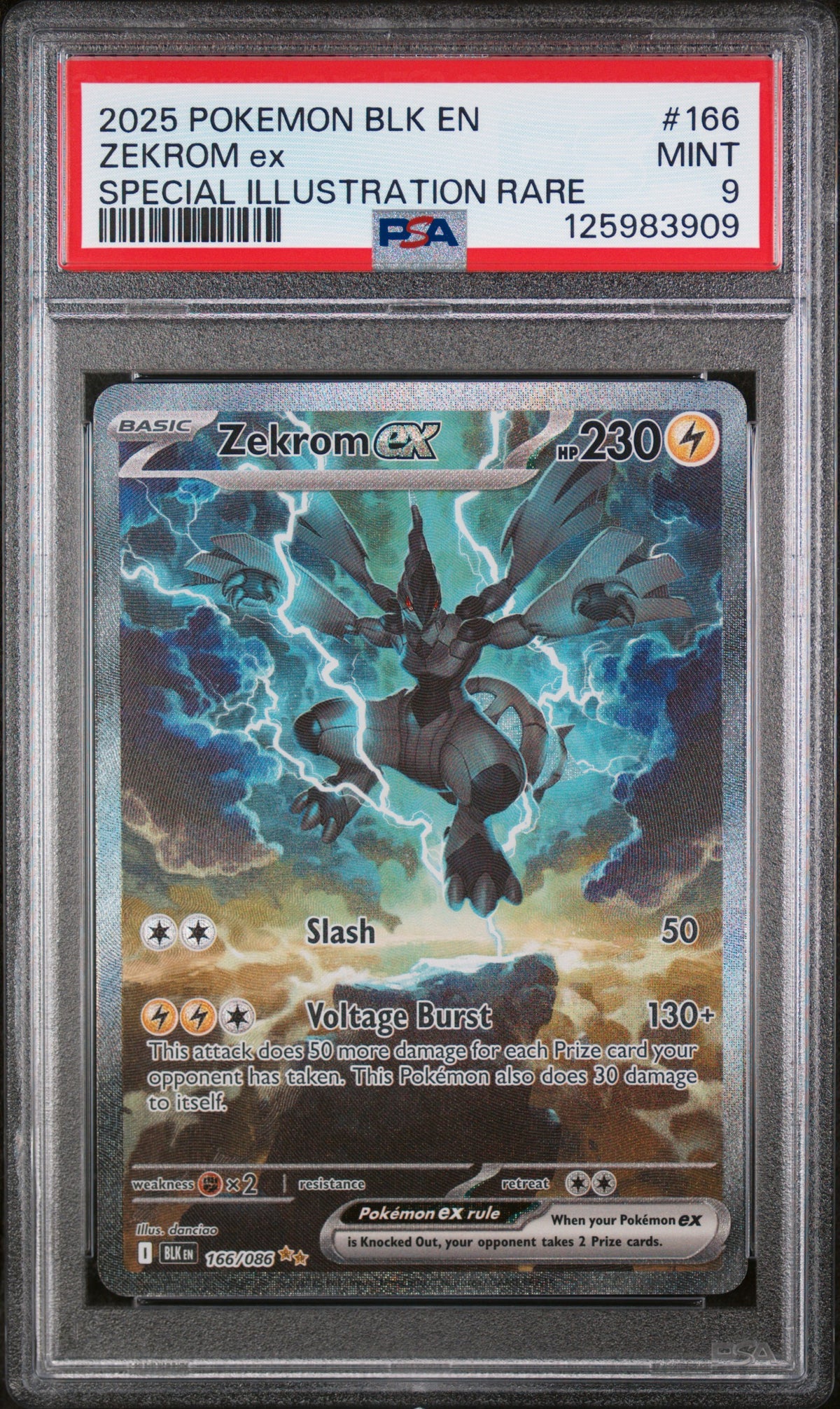 Pokemon 2025 Zekrom ex 166/086 SIR Black Bolt PSA 9