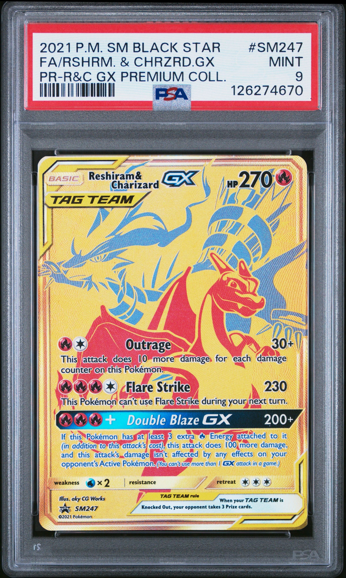 Pokemon 2021 Reshiram & Charizard SM247 Premium Collection Promo PSA 9