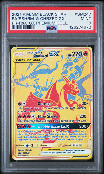 Pokemon 2021 Reshiram & Charizard SM247 Premium Collection Promo PSA 9