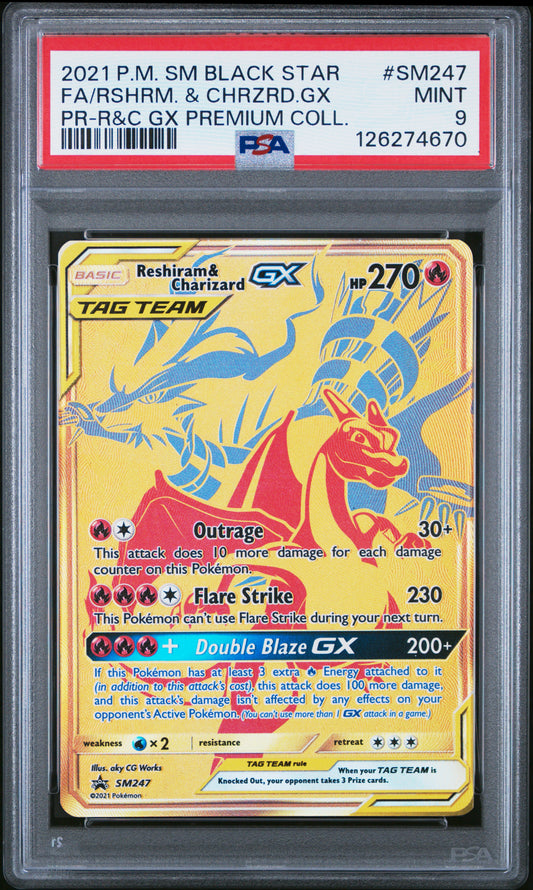 Pokemon 2021 Reshiram & Charizard SM247 Premium Collection Promo PSA 9