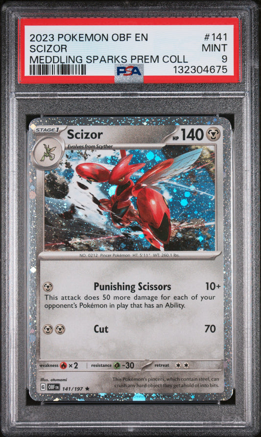 Pokemon 2023 Scizor - Meddling Sparks Premium Collection (OBF) - PSA 9