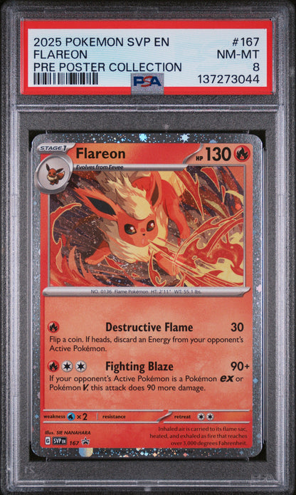 Pokemon 2025 Flareon - Pre Poster Collection - Promo - PSA 8