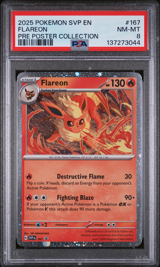 Pokemon 2025 Flareon - Pre Poster Collection - Promo - PSA 8