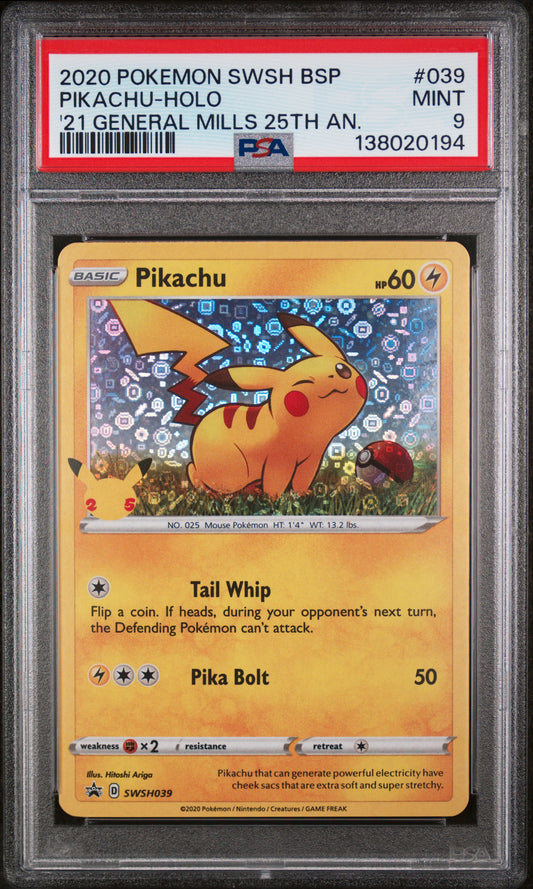 Pokemon 2020 Pikachu - '21 General Mills 25th Ann. - BSP Holo - PSA 9
