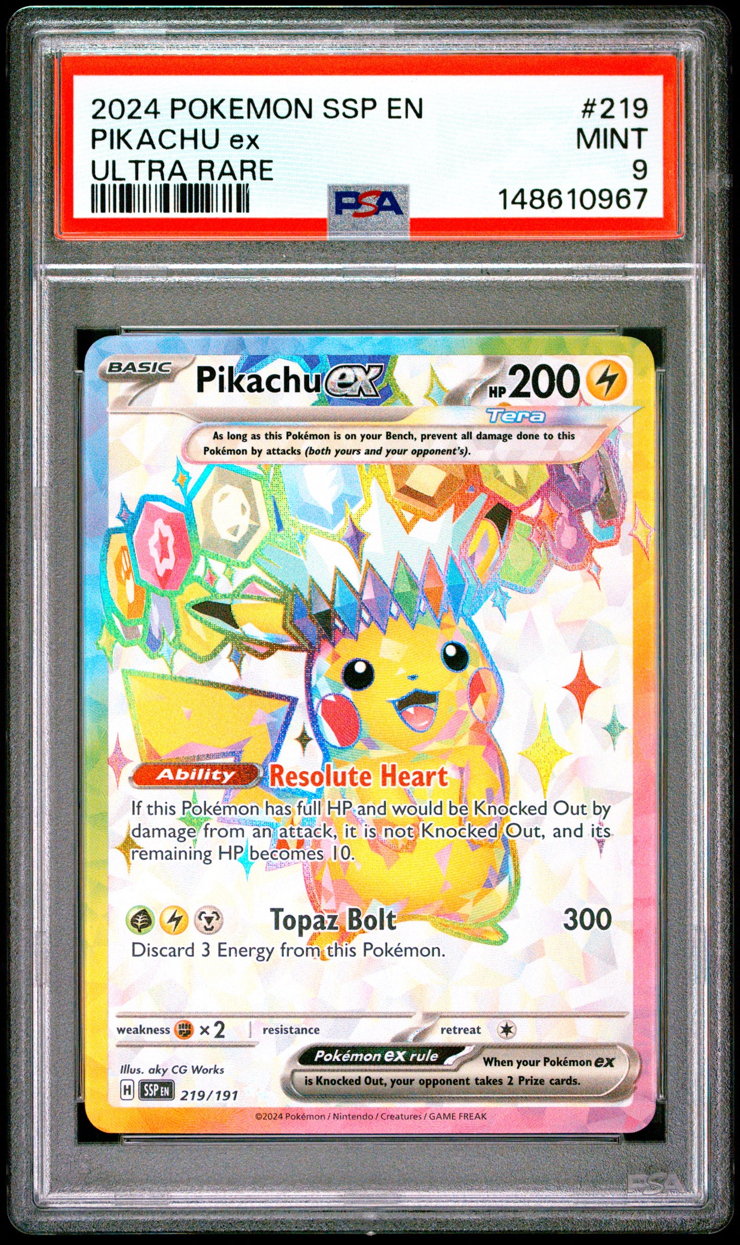 Pokemon 2024 Pikachu ex - Surging Sparks - Ultra Rare - PSA 9