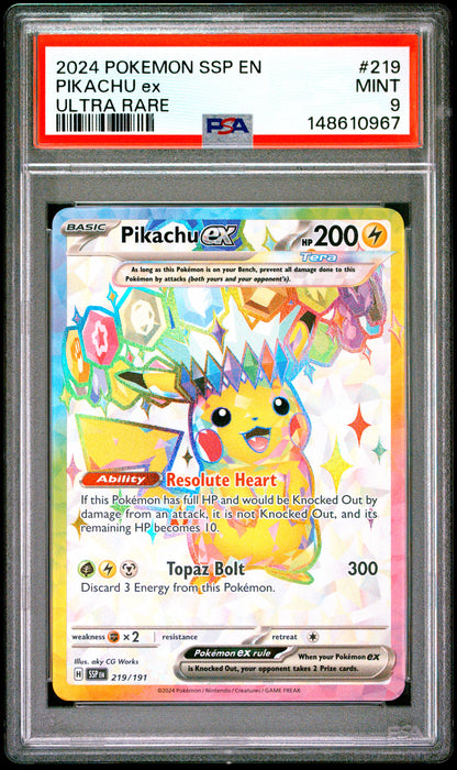 Pokemon 2024 Pikachu ex - Surging Sparks - Ultra Rare - PSA 9