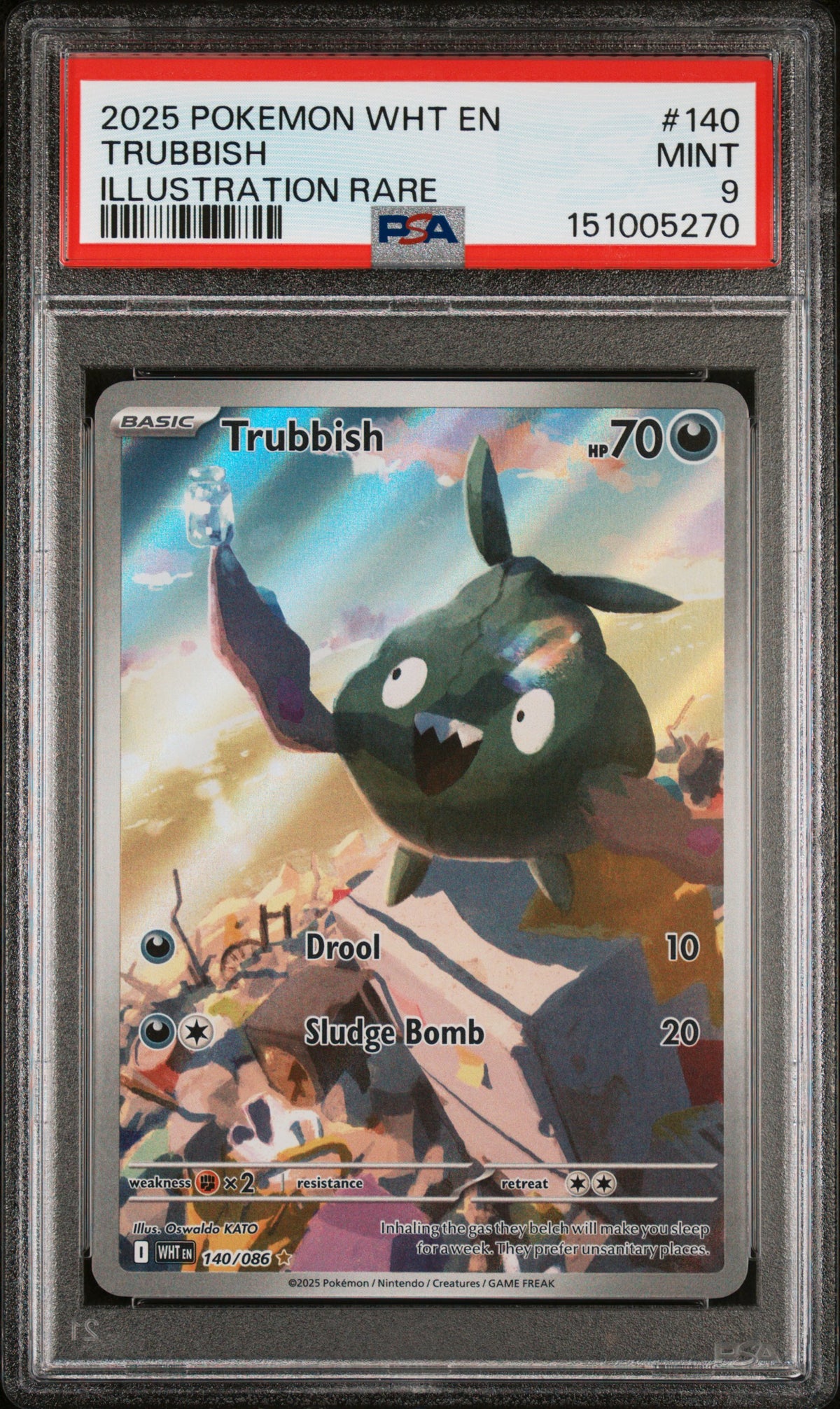 Pokemon 2025 Trubbish 140/086 Illustration Rare White Flare PSA 9