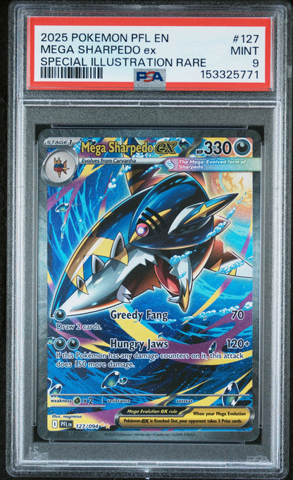 Pokemon 2025 Mega Sharpedo ex 127/094 Illustration Rare Phantasmal Flames PSA 9