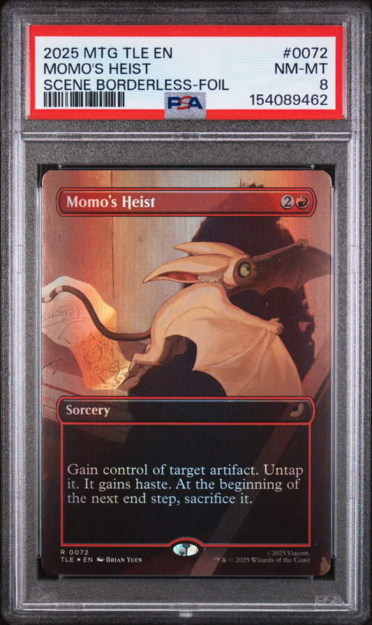 MTG 2025 Momo's Heist - TLE - Scene Borderless Foil - PSA 8