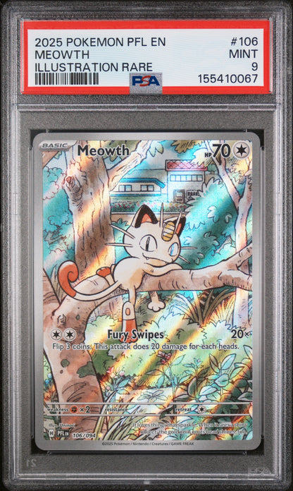 Pokemon 2025 Meowth - Phantasmal Flames - Illustration Rare -  PSA 9