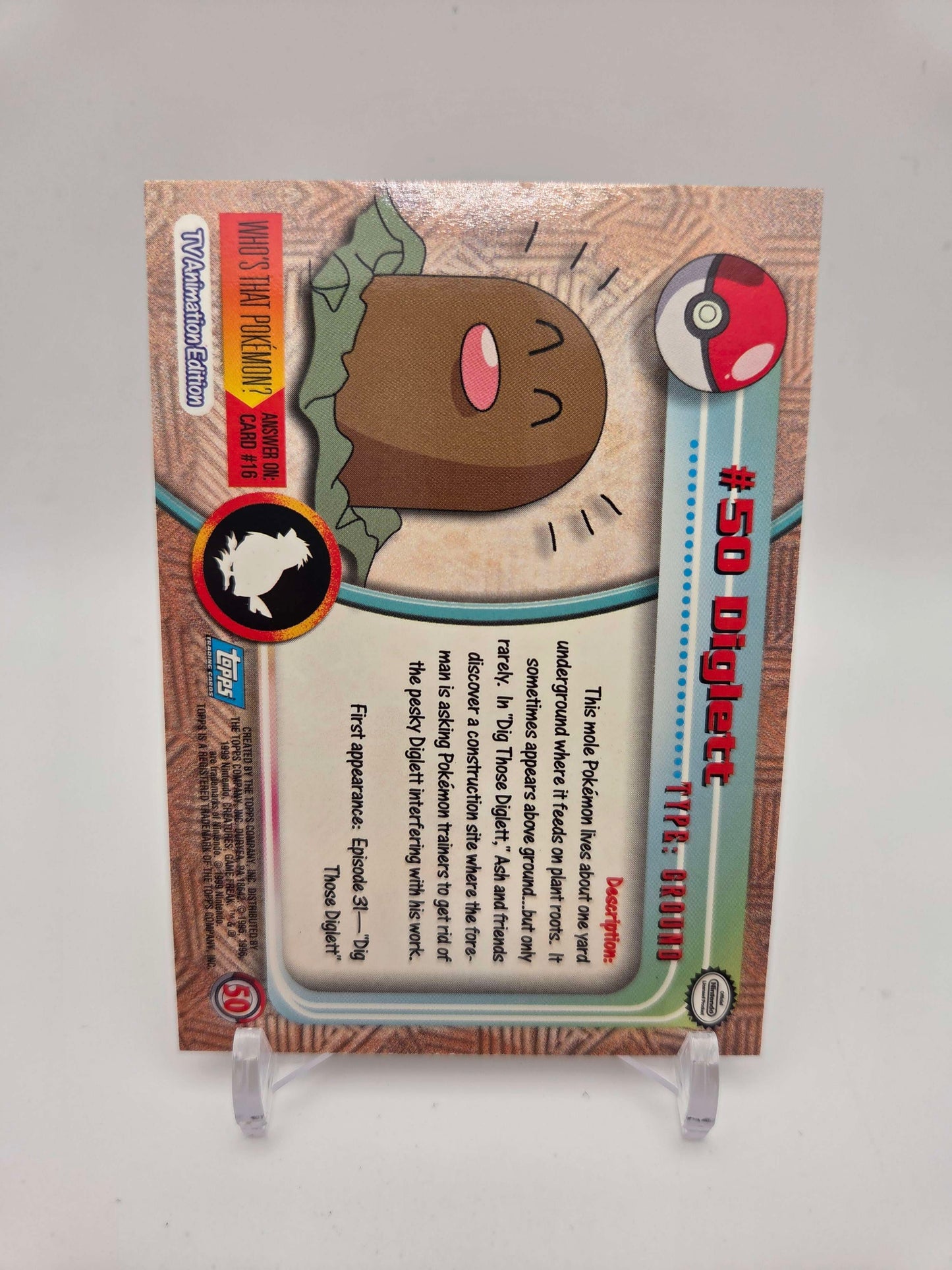 Diglett #50 Pokemon 1999 Topps TV