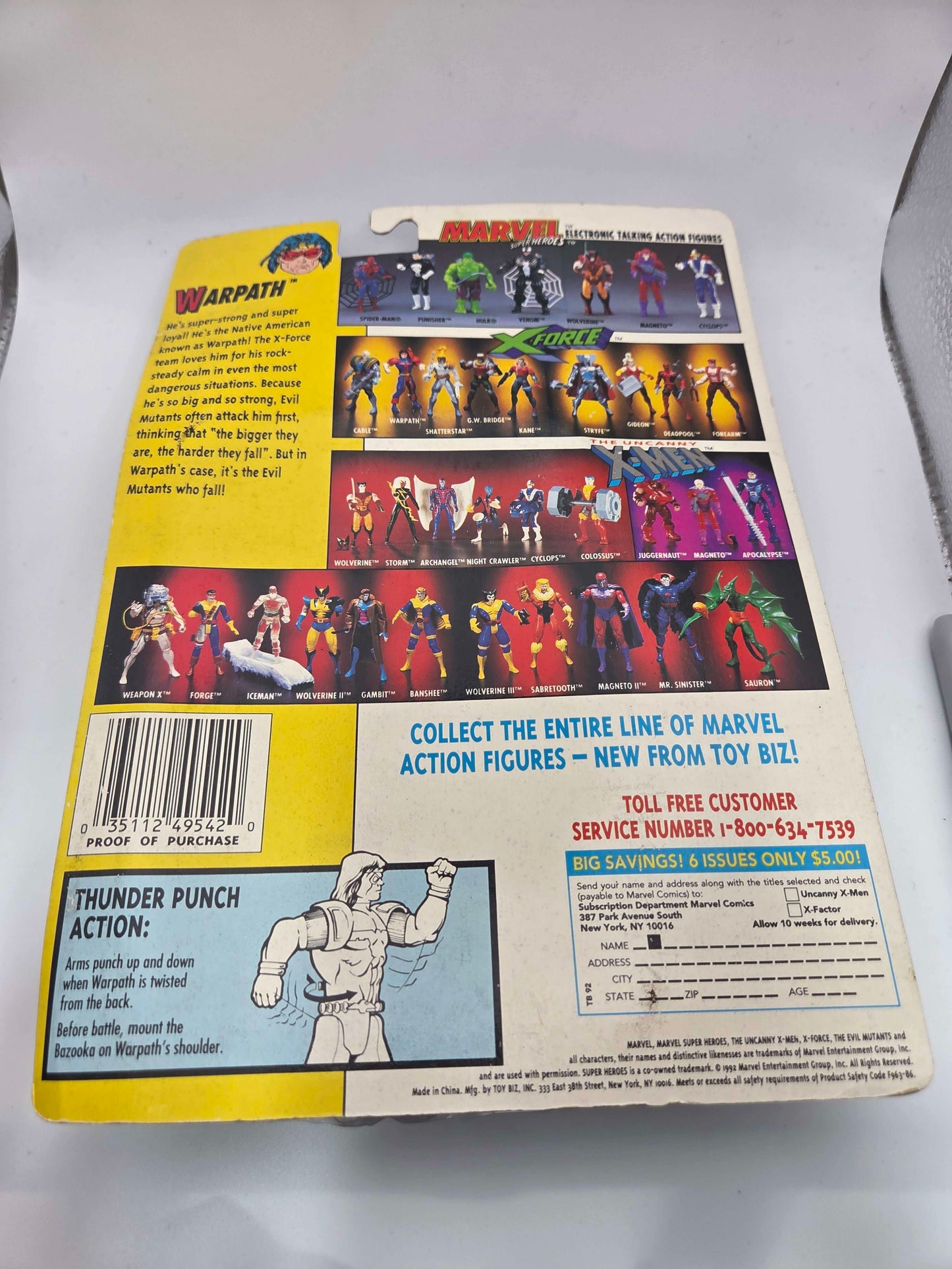 Vintage 1992 ToyBiz Marvel X-Men X-Force Warpath Action Figure