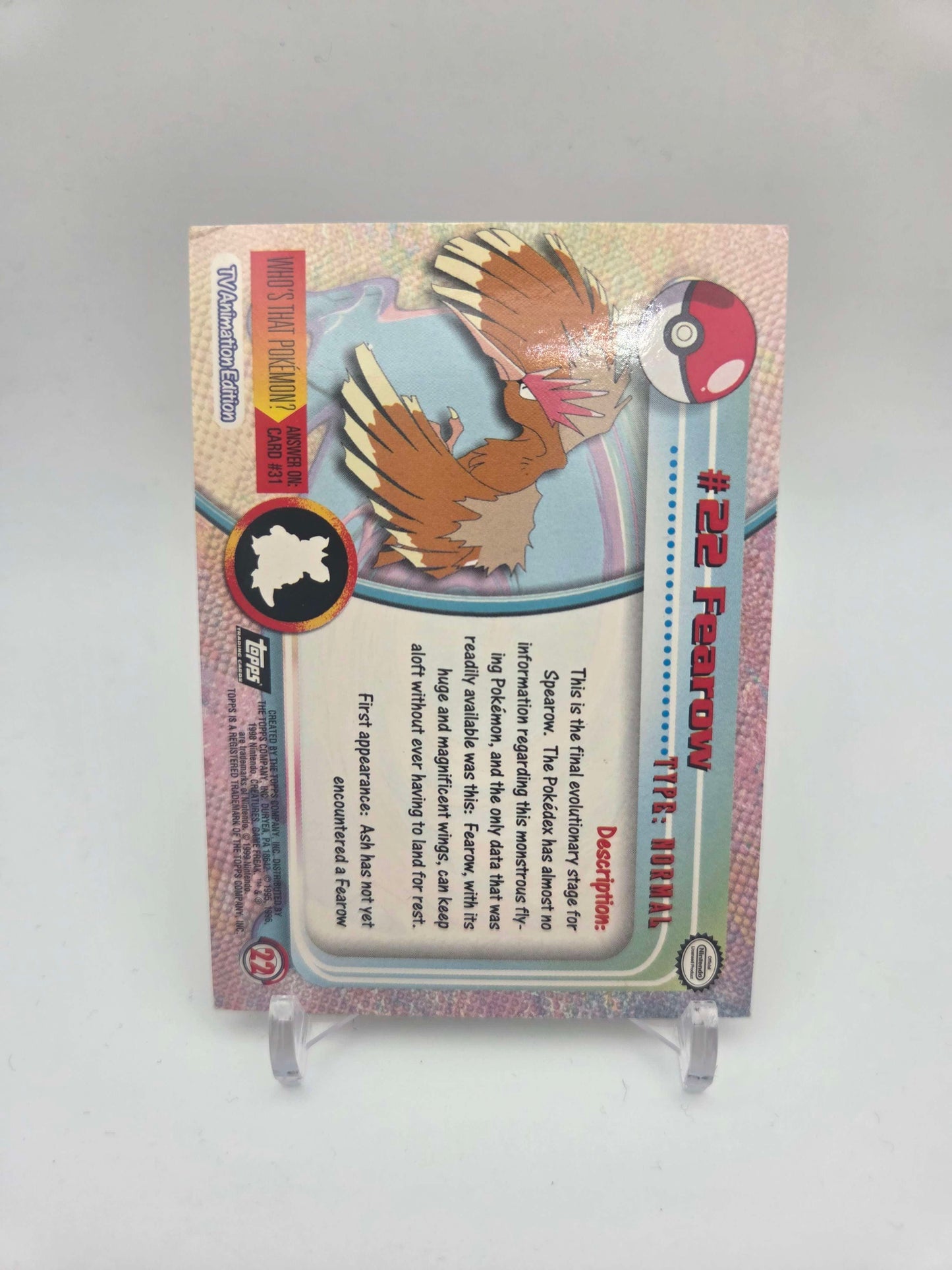 Fearow #22 Pokemon 1999 Topps TV