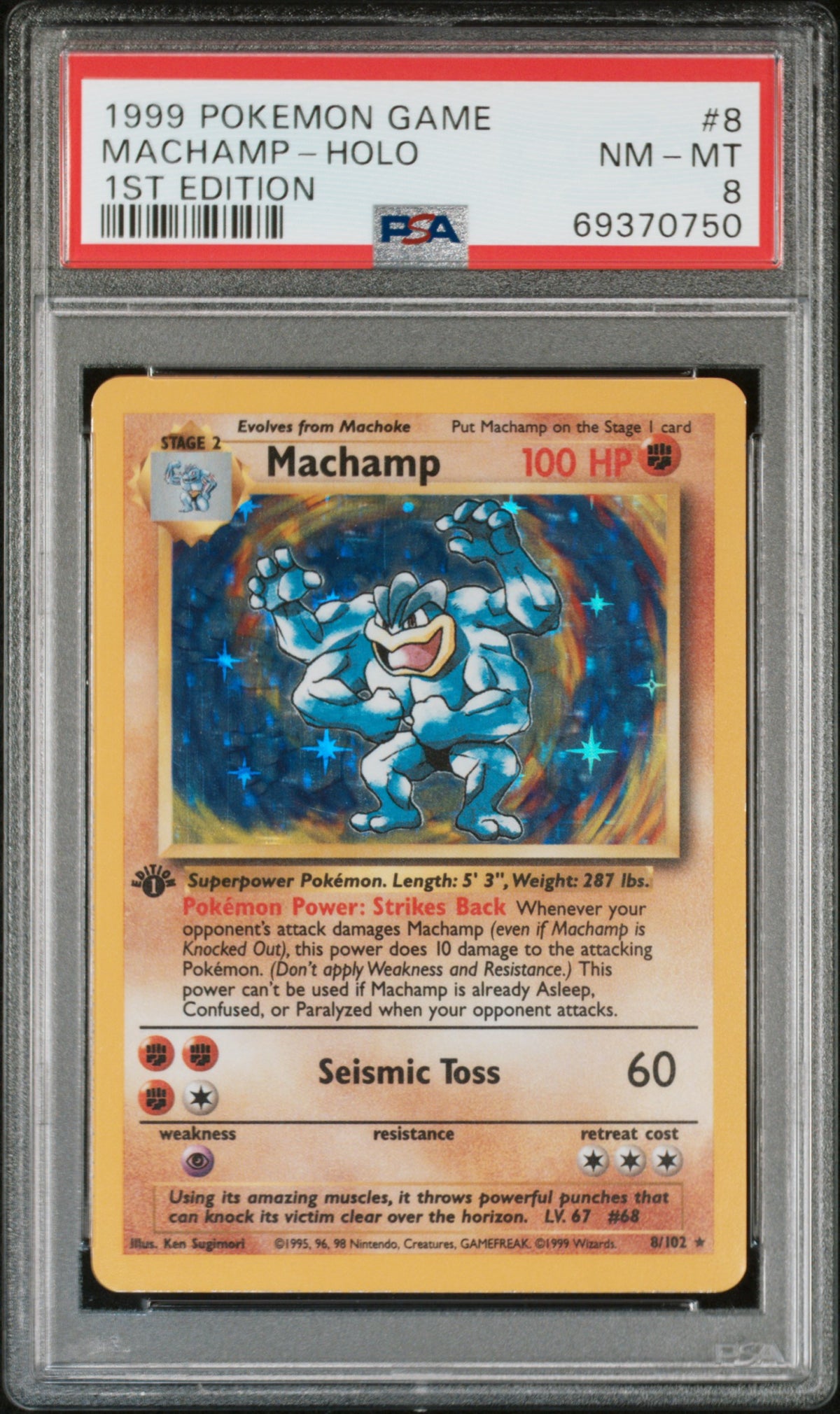 Pokemon 1999 Machamp 8/102 Holo 1st Edition PSA 8