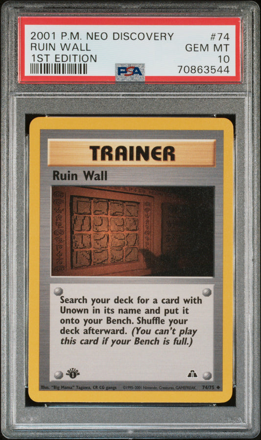 Pokemon 2001 Ruin Wall 74/75 1st Edition Neo Discovery PSA 10