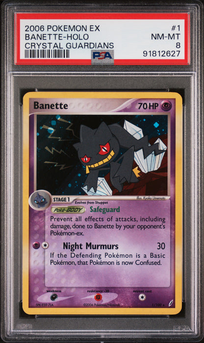 Pokemon 2006 Banette 1/100 Holo EX Crystal Guardians PSA 8