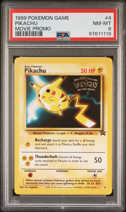 Pokemon 1999 Pikachu 4 Movie Promo Stamped PSA 8