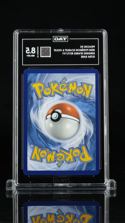 Pokemon 2024 Pikachu ex - Surging Sparks - Ultra Rare - TAG 8.5