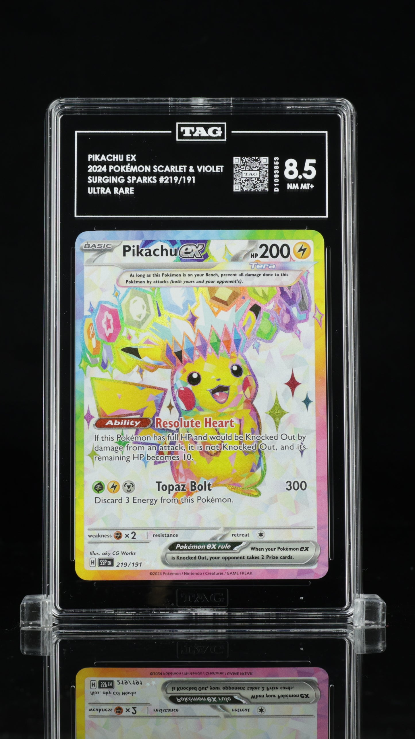 Pokemon 2024 Pikachu ex - Surging Sparks - Ultra Rare - TAG 8.5