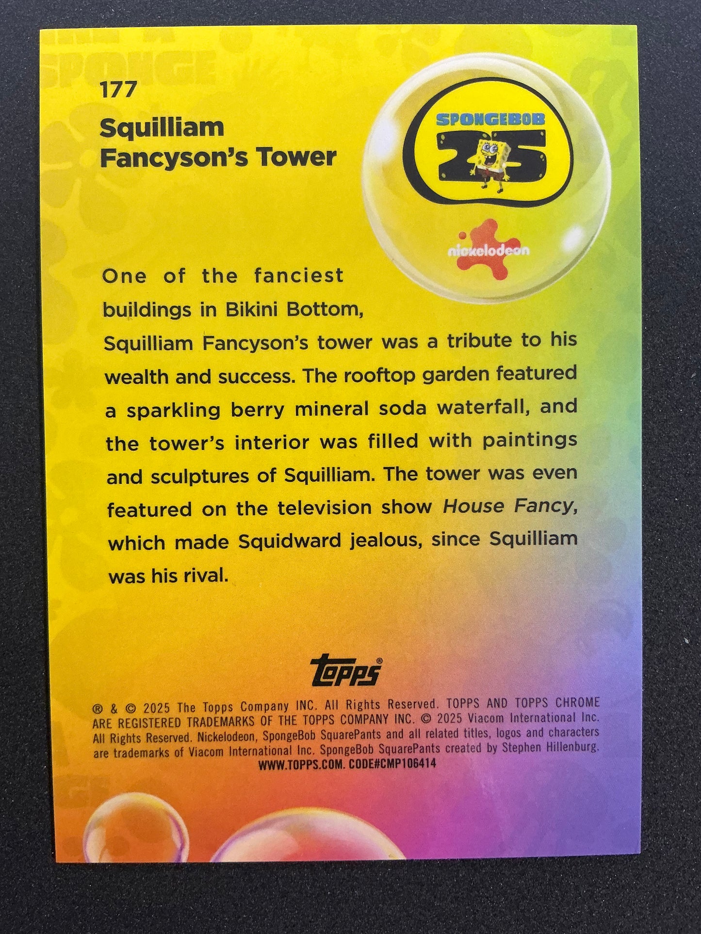 2025 Topps Chrome SpongeBob #177 Squilliam Fancysons Tower Night Shift /25 Ice
