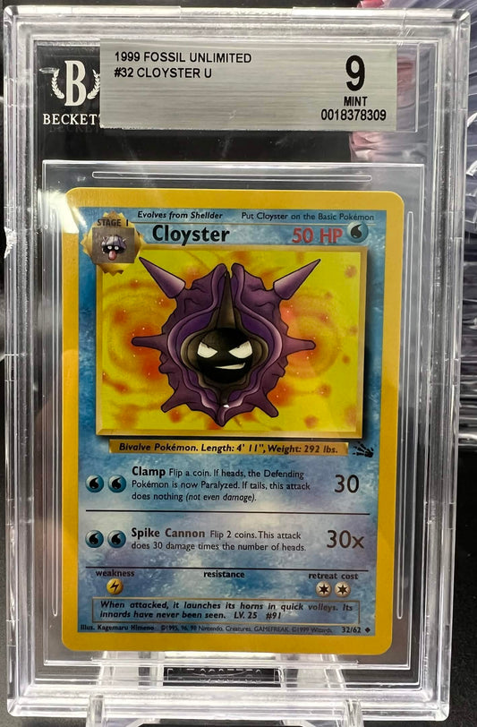 Pokemon 1999 Cloyster - Fossil Unlimited - BGS 9