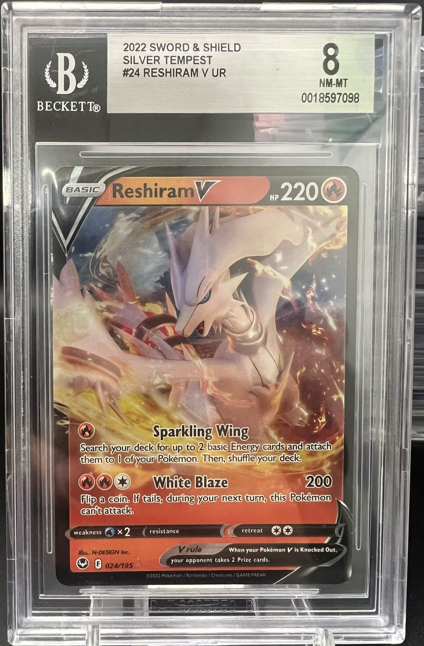 Pokemon 2022 Reshiram V - Silver Tempest - UR - BGS 8