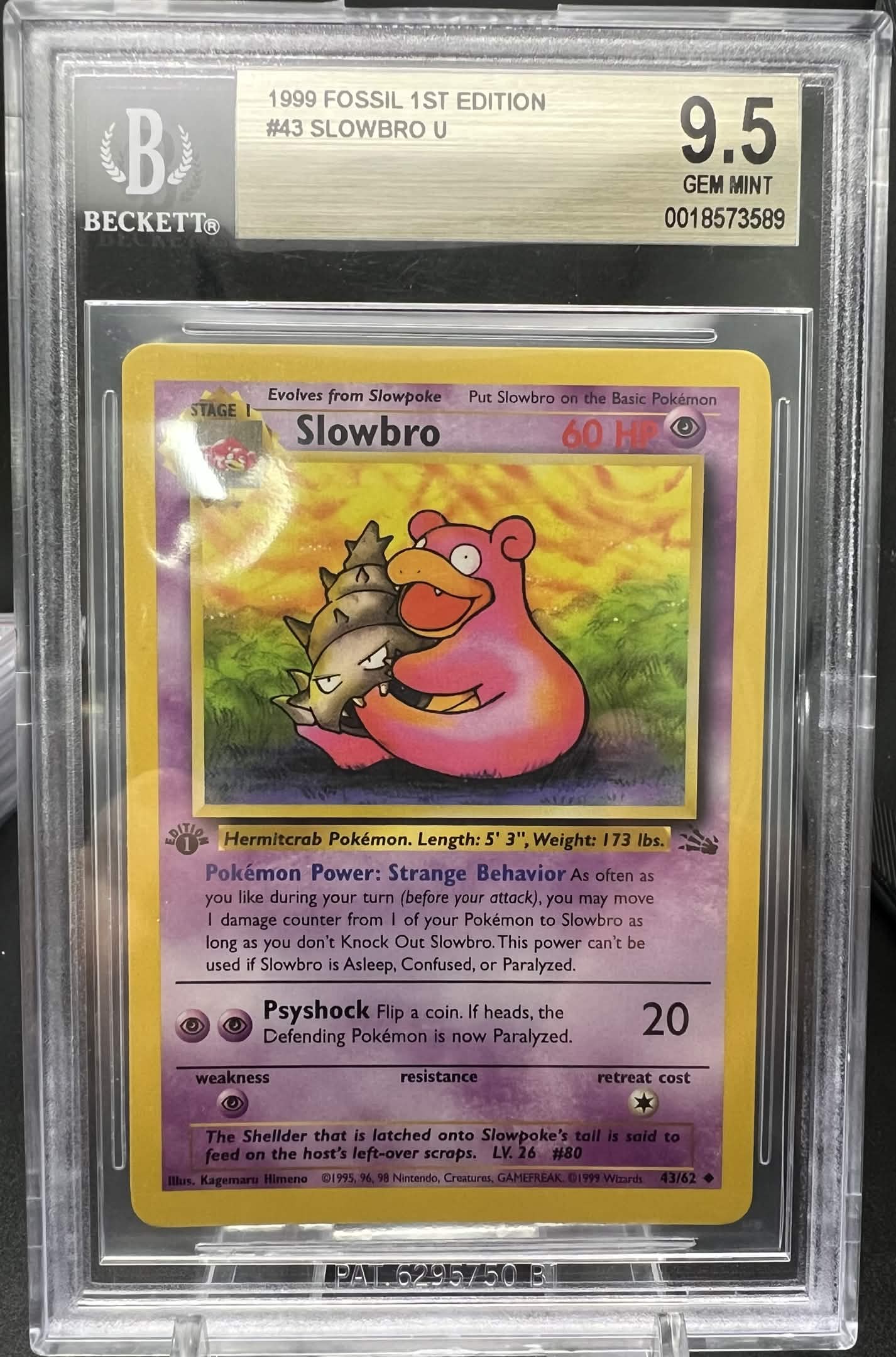Pokemon 1999 Slowbro - Fossil 1st Edition - 43/62 - BGS 9.5