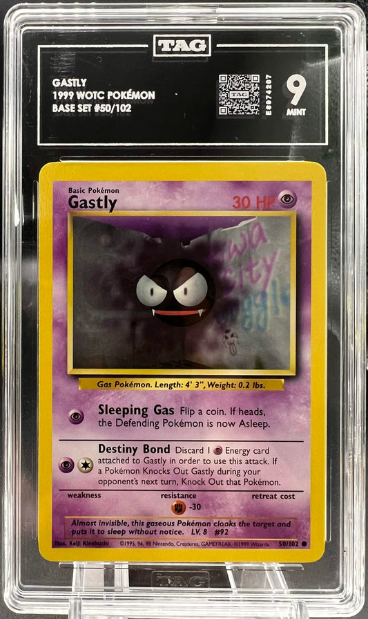Pokemon 1999 Gastly - Base Set Unlimited - 50/102 - TAG 9
